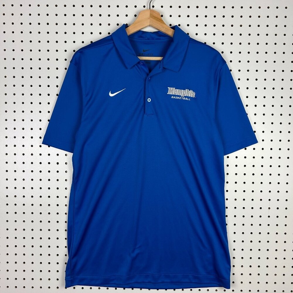 Memphis Tigers Nike Basketball Polo Shirt Medium Dri Fit Swoosh Blue Coach
